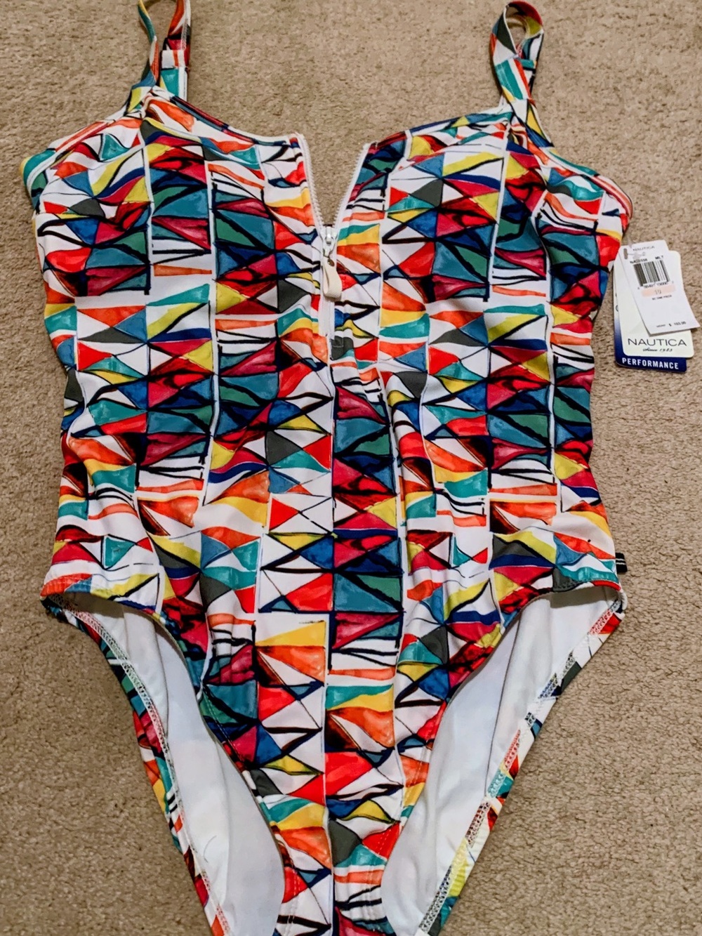 NWT SZ 10 Nautica Performance Coloful Front Zipper Swimsuit
